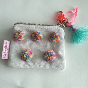 Taylor Elliott Designs Mini Pom Pom Card Holder Keychain Zipper Pouch 4X5” NWOT